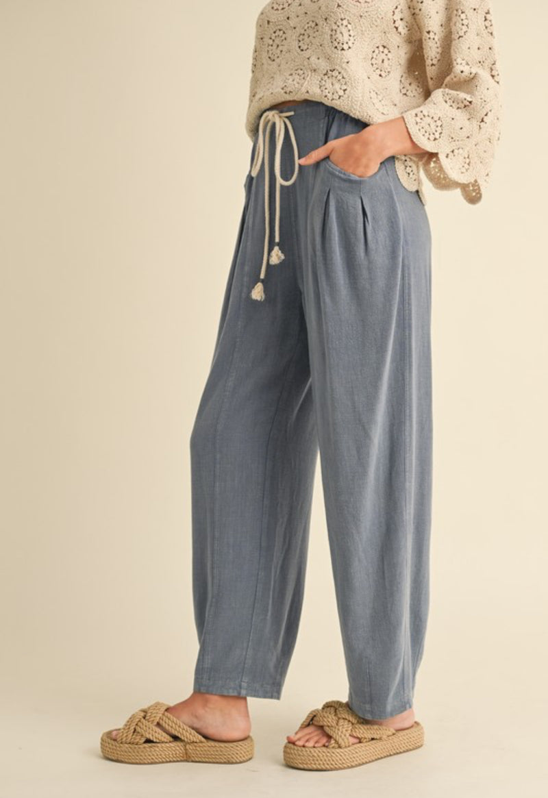 blue linen pants
