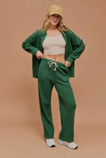 green waffleknit pants