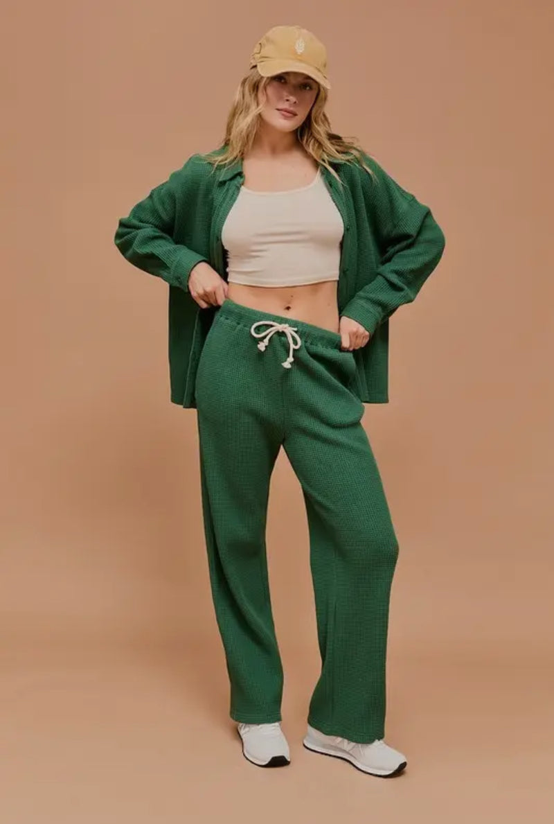 green waffleknit pants