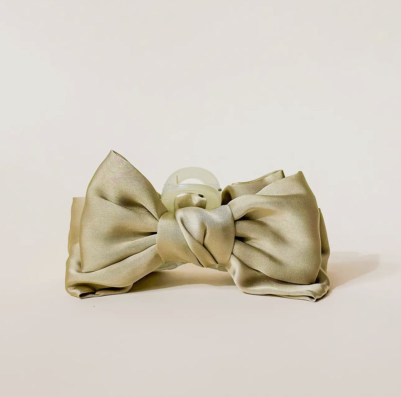 sage satin bow claw clip