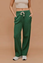 green waffleknit pants