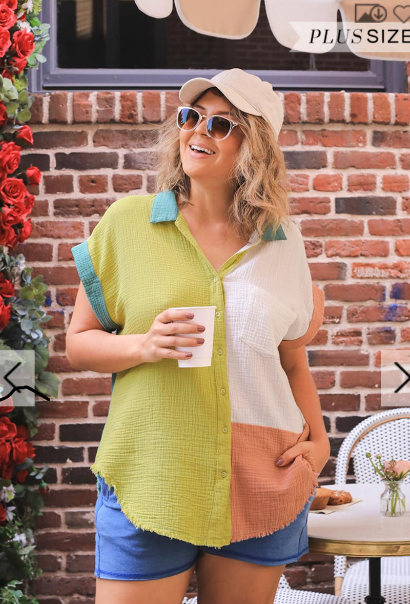 colorblock gauze top {missy + curvy}