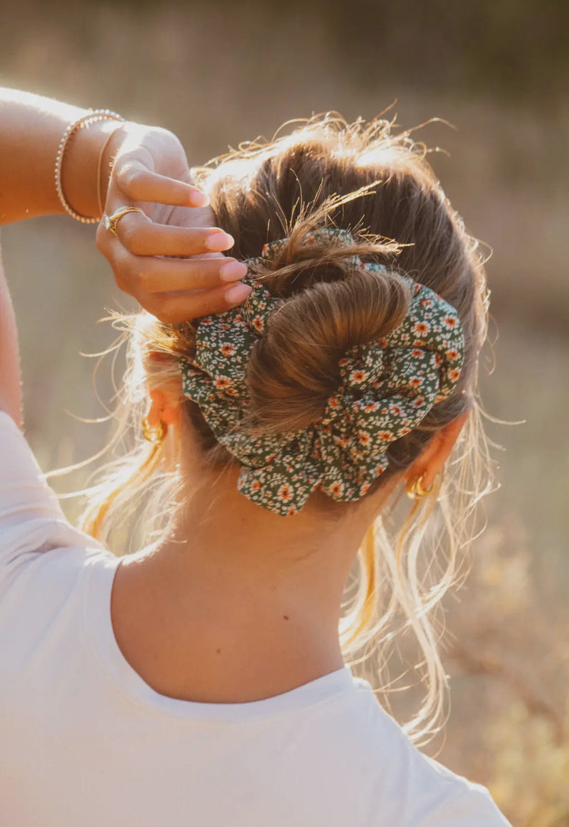 green floral scrunchie