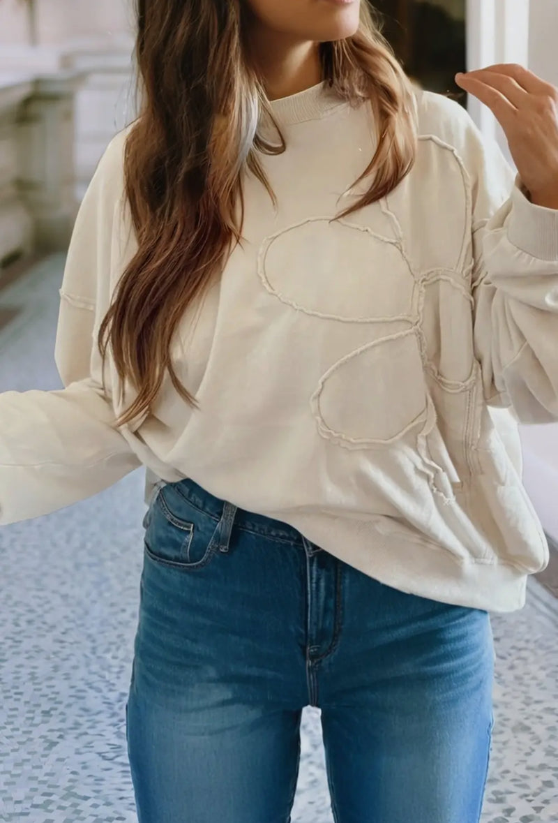 raw edge flower patch top