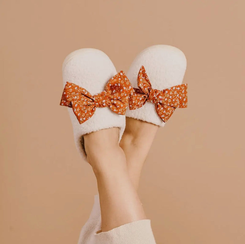fall floral bow slippers