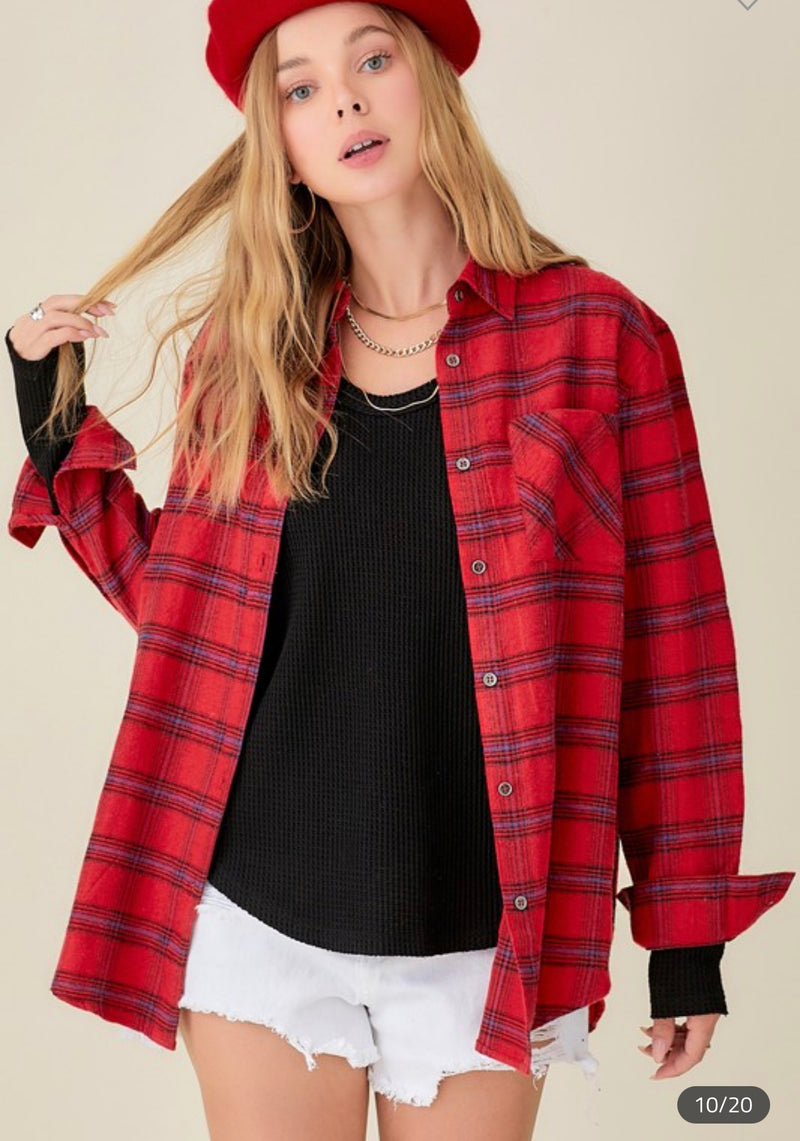 oversized red plaid shirt