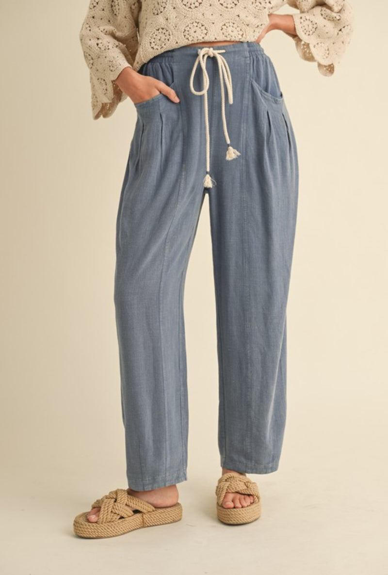 blue linen pants