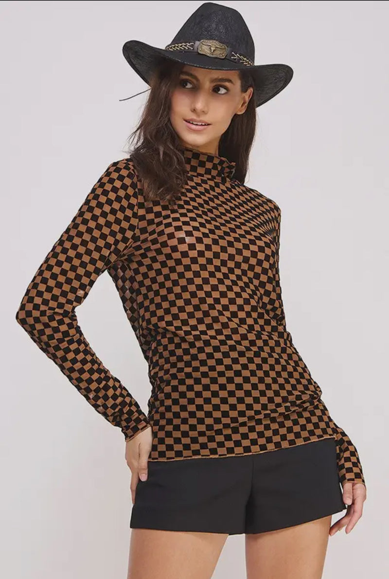 mocha/black mesh top