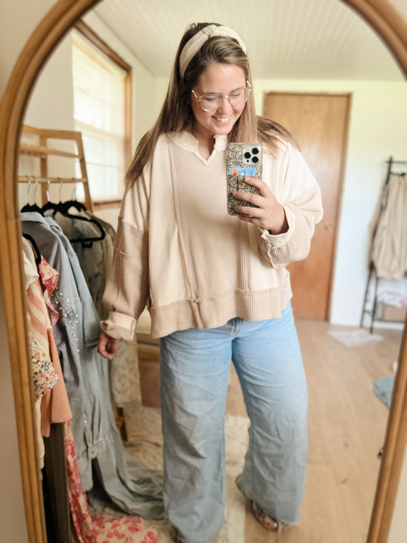 beige waffle knit top