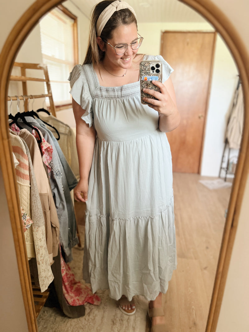 dusty blue midi dress
