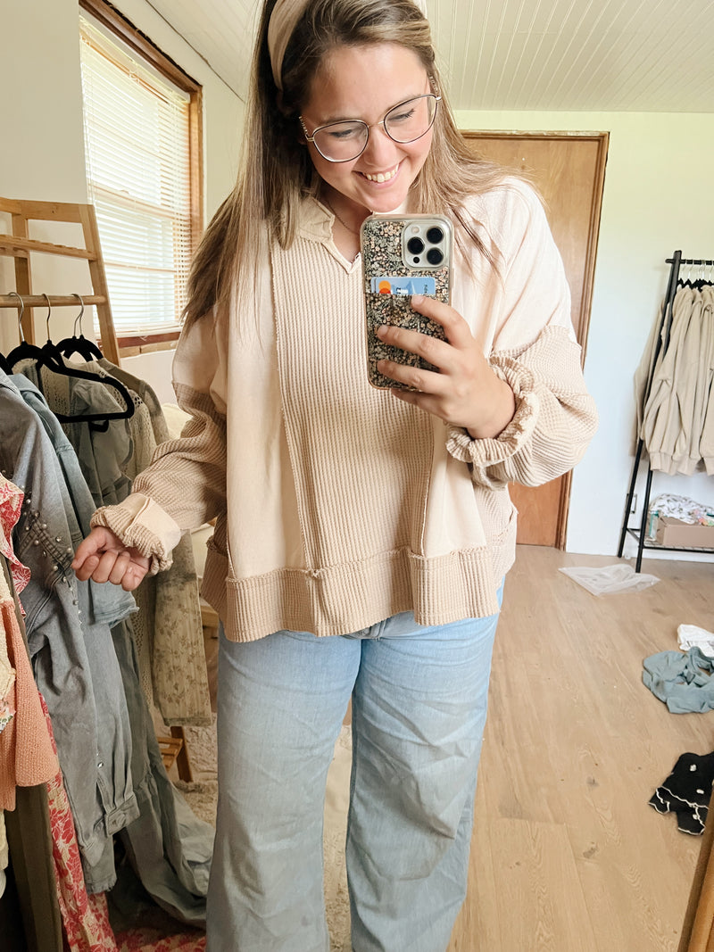 beige waffle knit top