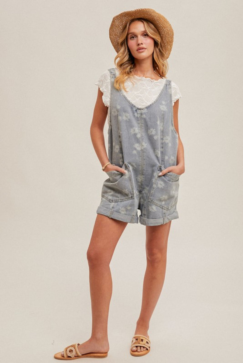 floral denim shortalls