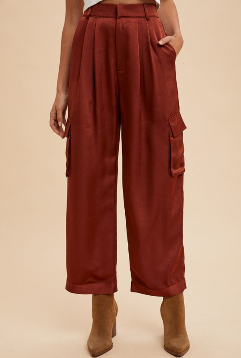 rust satin pants