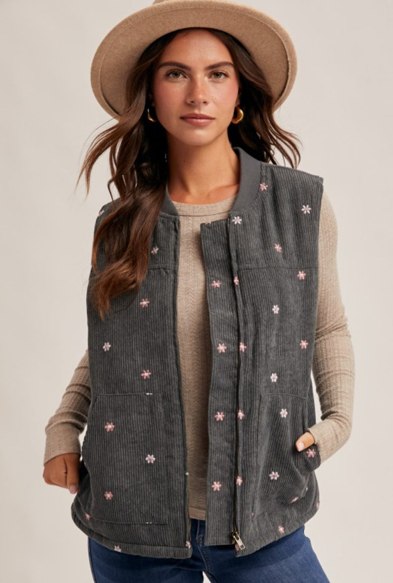 teal embroidered vest