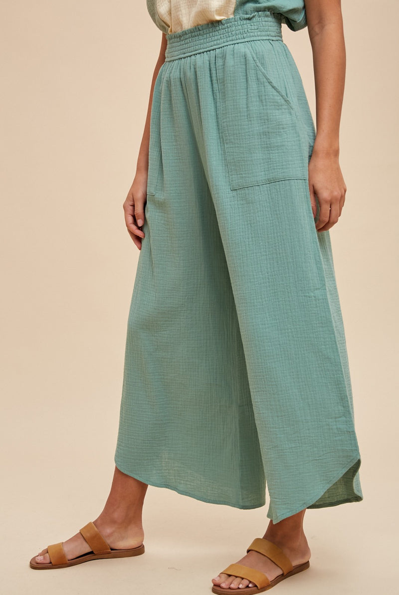 sage gauze pants