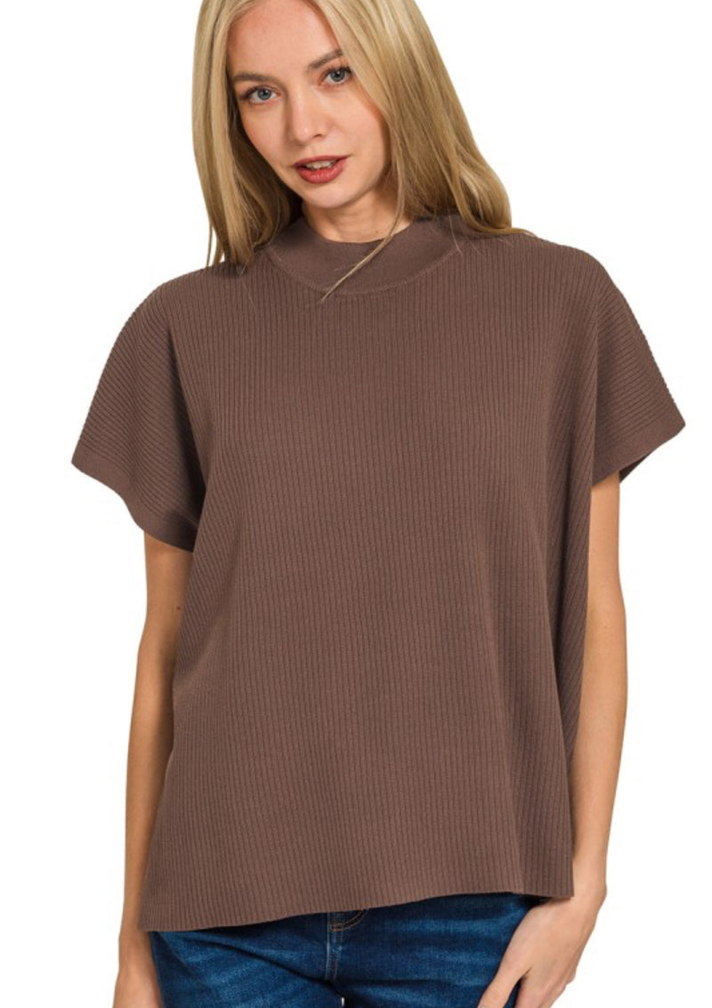 brown mock neck sweater