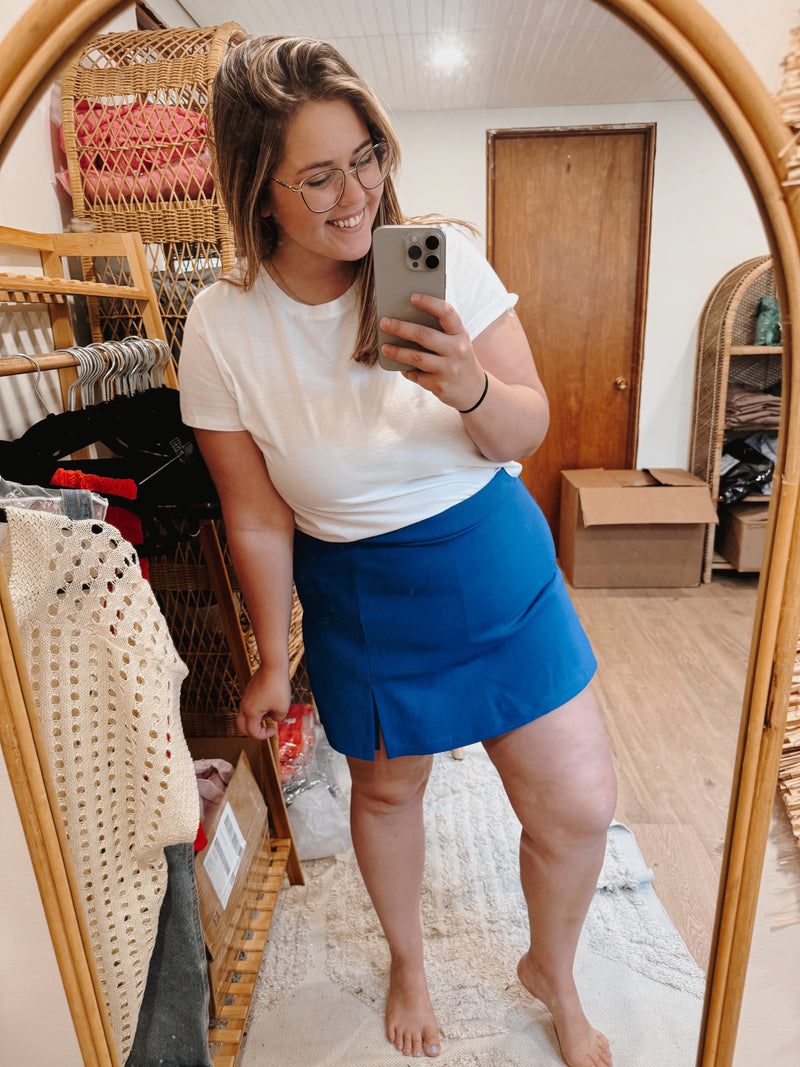 blue crepe skort